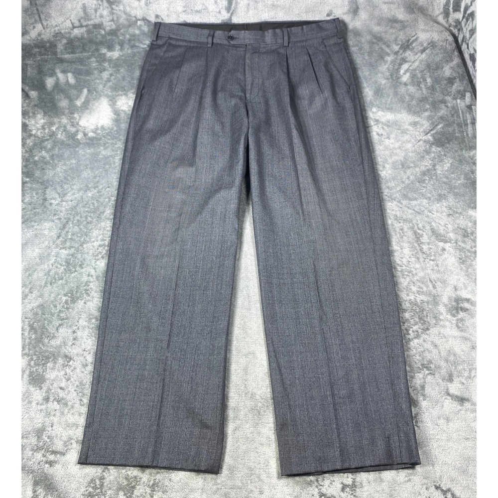 Paul Frederick Pants Mens 38x30 Grey Wool Cashmere Blend Houndstooth Plaid Dress